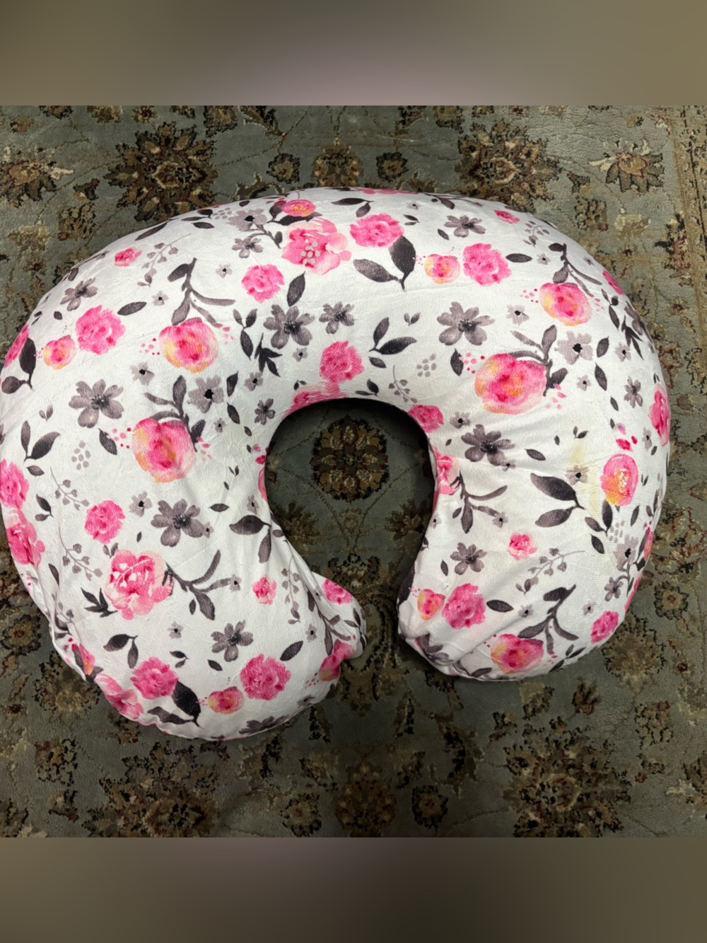 Boppy Nursing Pillow with Pink and Yellow Rose Print Soft Cover